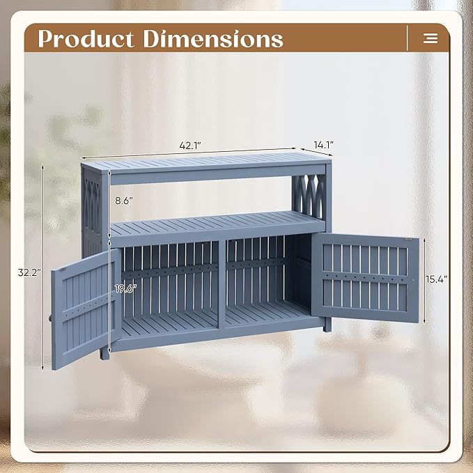 Flamaker Acacia Wood Cabinet with 2 Magnetic Doors - Weatherproof Outdoor Storage, Buffet, TV Stand, Bar, Potting Table (Grey) - Image 3