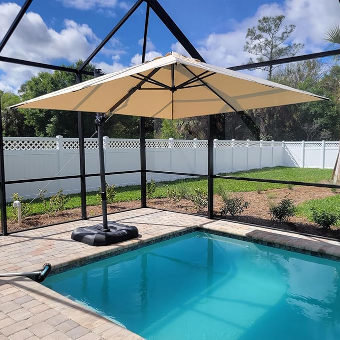 PURPLE LEAF 8 Feet Square Cantilever Umbrella Patio Umbrella with Base Outdoor Umbrella Aluminum with 360-degree Rotation for Garden Deck Pool Patio Beige by PURPLELEAF