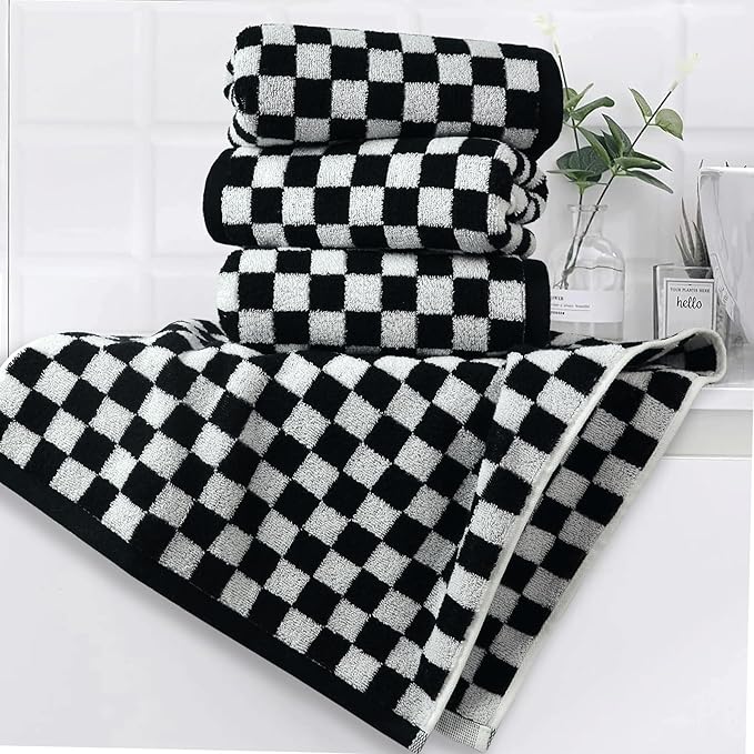 Jacquotha Black and White Hand Towels 4 Pack, Cotton Decorative Bathroom Hand - Image 2