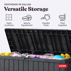 Keter Kentwood 92 Gallon Resin Deck Box-Organization and Storage for Patio Furniture Outdoor Cushions, Throw Pillows, Garden Tools and Pool Floats, Dark Grey - Image 4