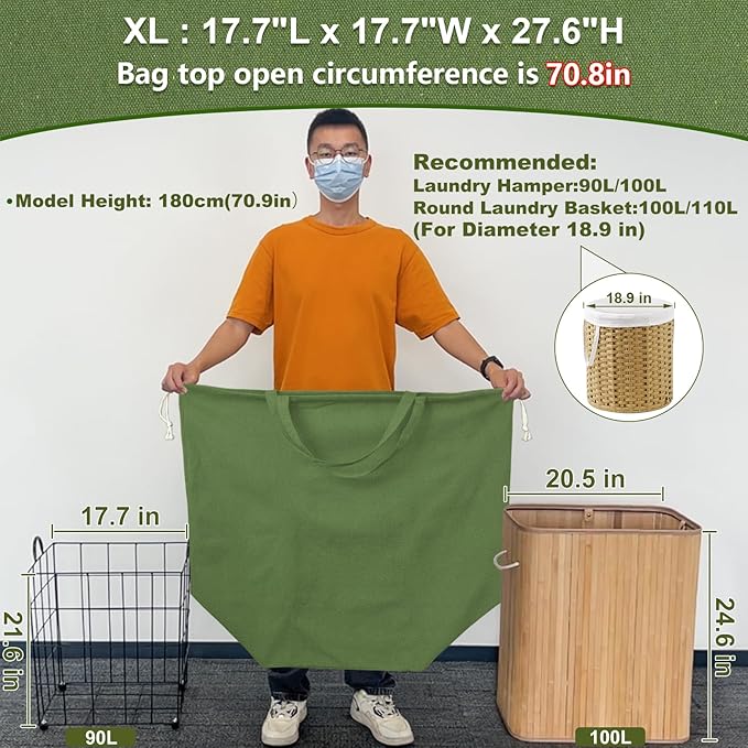 Canvas Laundry Bags with Handles & Square Base 18"Lx18"Wx27.6"H, Extra Large - Image 2