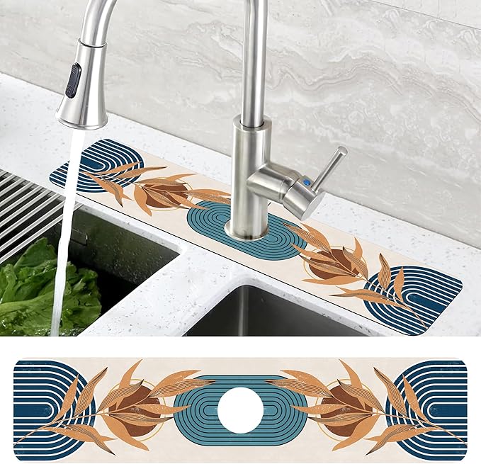 Abstract Blue Minimalistic Sink Faucet Absorbing Mat Sink Splash Guard Faucet - Image 4