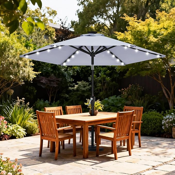 ABCCANOPY Durable Solar Led Patio Umbrellas with 24LED Lights 7.5FT with 6 Sturdy Ribs (Fog Gray) - Image 2