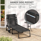 Outsunny Chaise Lounge Chair Outdoor, 5-Position Adjustable Sun Tanning Chair with Carrying Handle and Side Pocket, Folding Bed Cot with Removable Pillow for Garden, Beach, Patio, Pool, Camp, Black - Image 7