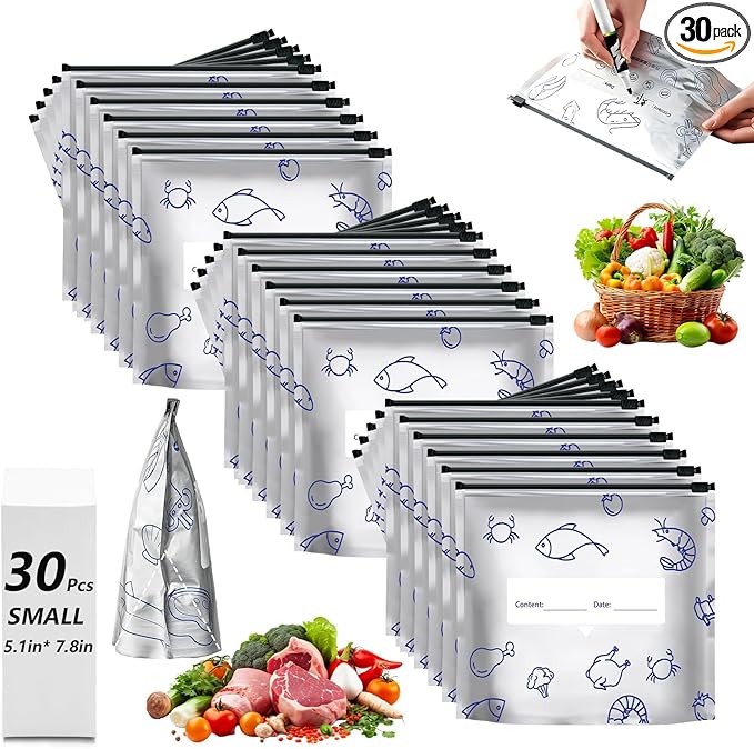 30 Pcs Reusable Mylar Bags for Food Storage, Waterproof Aluminum Foil Stand Up by Unknown