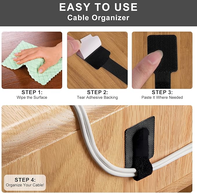 50-Pack Reusable Self-Adhesive Cable Ties Cable Management Adjustable Hook & - Image 5