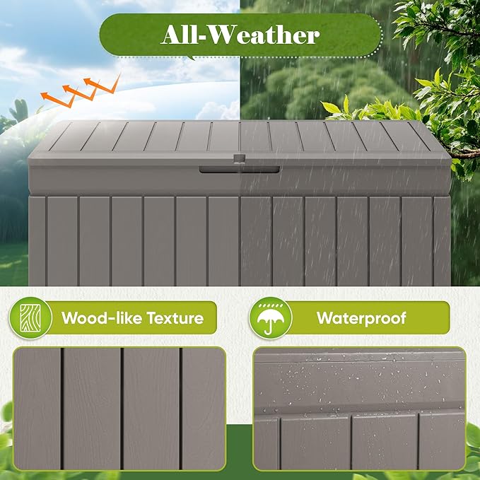 Flamaker Outdoor Storage Box 80 Gallon Resin Waterproof Deck Box Delivery Box with Wood Texture Large Storage Bin for Patio Cushions (Light Brown) - Image 5