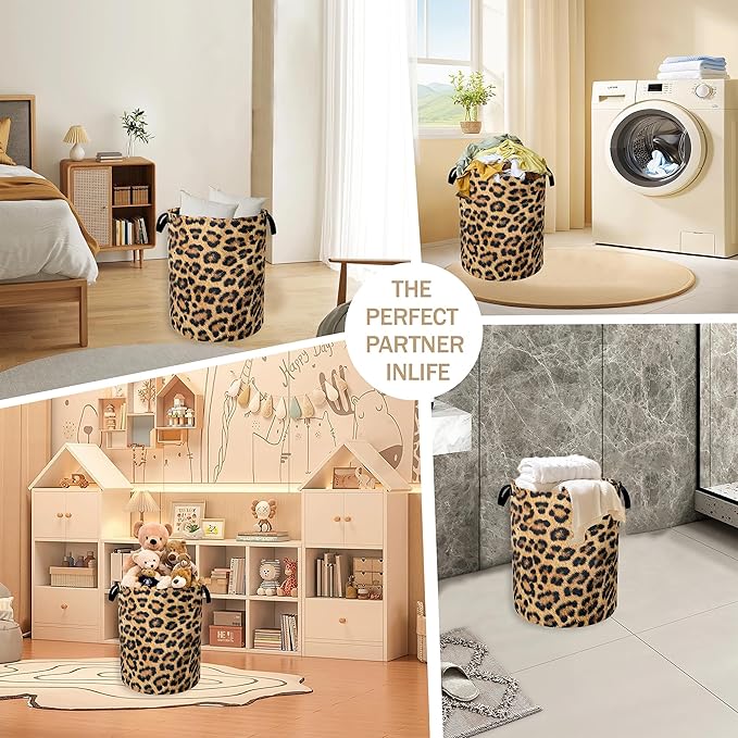 Laundry Hamper, Classic Leopard Laundry Basket, Wildlife Fur Print Portable - Image 6