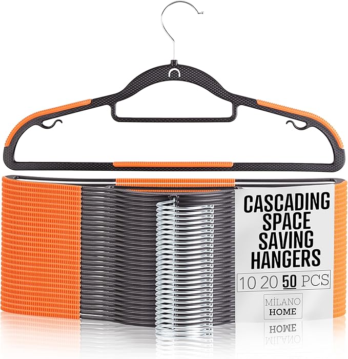 Plastic Hangers 50 Pack, Cascading Slim Space Saving Clothing Hangers by milanohome