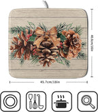 Winter Pine Cone Dish Drying Mat Holly Berries Dish Draining Mat Microfiber - Image 2