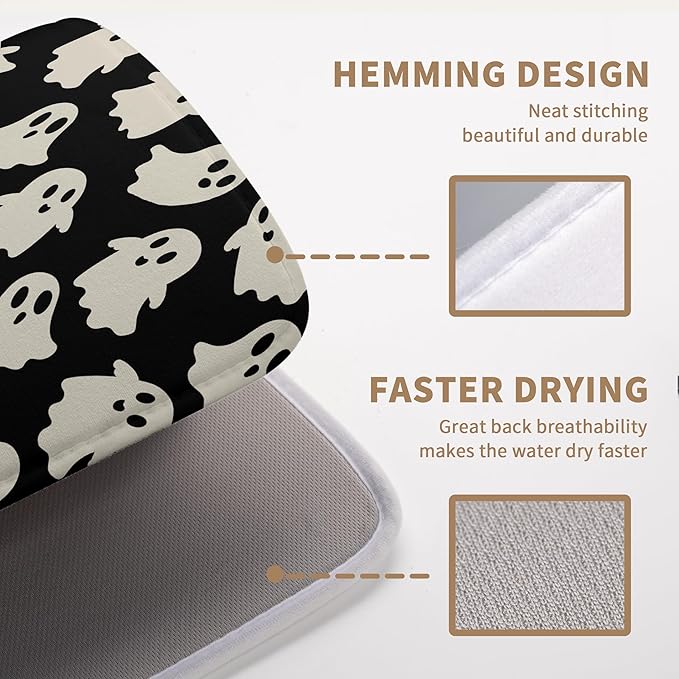 Halloween Ghosts Dish Drying Mat Black and White Large Kitchen Mats Dish Drying - Image 5