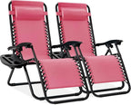 Best Choice Products Set of 2 Adjustable Steel Mesh Zero Gravity Lounge Chair Recliners w/Pillows and Cup Holder Trays - Pink by BestChoiceProducts