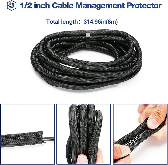 JOTO 1 Pack Cable Management Sleeve, 26 Feet Cord Organizer System - Image 4