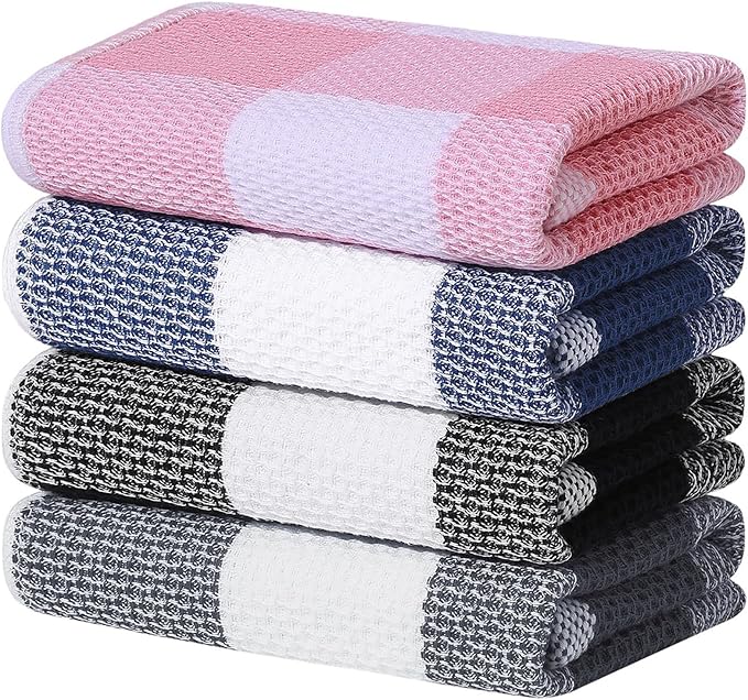 Homaxy 100% Cotton Waffle Weave Check Plaid Kitchen Towels, 13 x 28 Inches by Homaxy