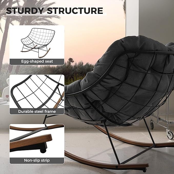 Grand patio Outdoor Rocking Chair, E-Coated Modern Cozy Lounge Rocker Chair with Cushion for Balcony Porch Patio, Gray - Image 6