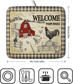 Farmhouse Rooster Dish Drying Mat 16x18 Inch Country Chicken Absorbent Dish - Image 2