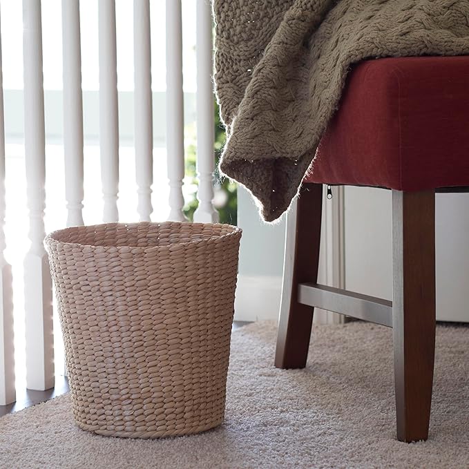 Household Essentials Handwoven Cattail Wicker Waste Basket - Image 5