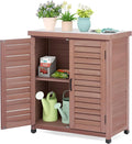 Outdoor Storage Cabinet & Potting Bench Table with Metal Top, Wooden Patio Furniture, Garden Workstation (Dark Brown, 36x31x17in) by OutdoorFurniture