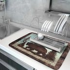 Giwawa Retro Brown Bear Forest Cabin Dish Drying Mat Countertop 18x24 Fall Blue - Image 5
