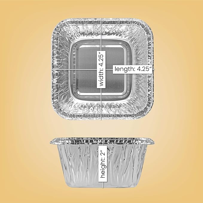 PLASTICPRO Disposable 4.25'' X 4.25 X 2'' Inch Square Aluminum Tin Foil Baking by PLASTICPRO
