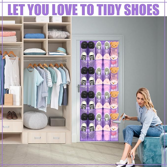 Windyun 40 Large over the Door Hanging Shoe Organizer Purple Mesh Pockets Shoe - Image 4