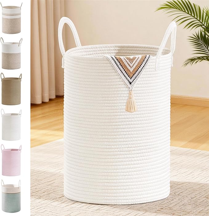 Tall Laundry Basket with Handles, 72L Portable Dirty Clothes Hamper, Boho by SunNewt