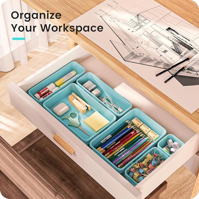 【】 【】 BlueGreen Drawer Organizer, Makeup organizer - Image 5