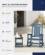 KINGYES Oversized Outdoor Rocking Chair Set of 4, High Density Polyethylene Patio Rocking Chairs with 330lbs Support for Adults, Navy - Image 5