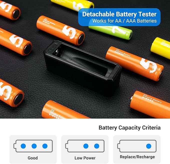 Detachable Battery Tester for AA and AAA Batteries, 10 Slots Battery Case for 8 - Image 2