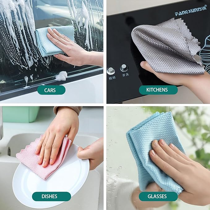 Fish Scale Microfiber Cleaning Cloth Steak Free Glass Window, Windshield - Image 4
