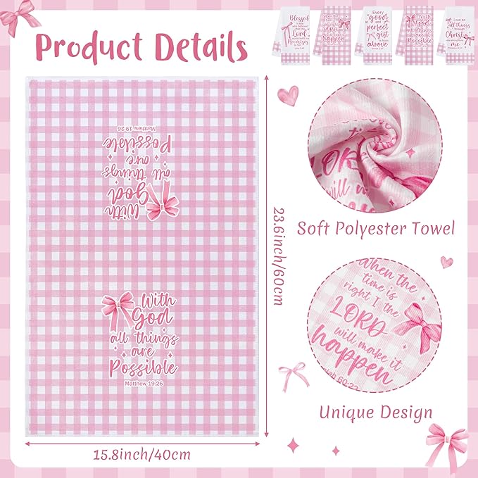 R HORSE Pink Bow Kitchen Dish Towels - Image 2