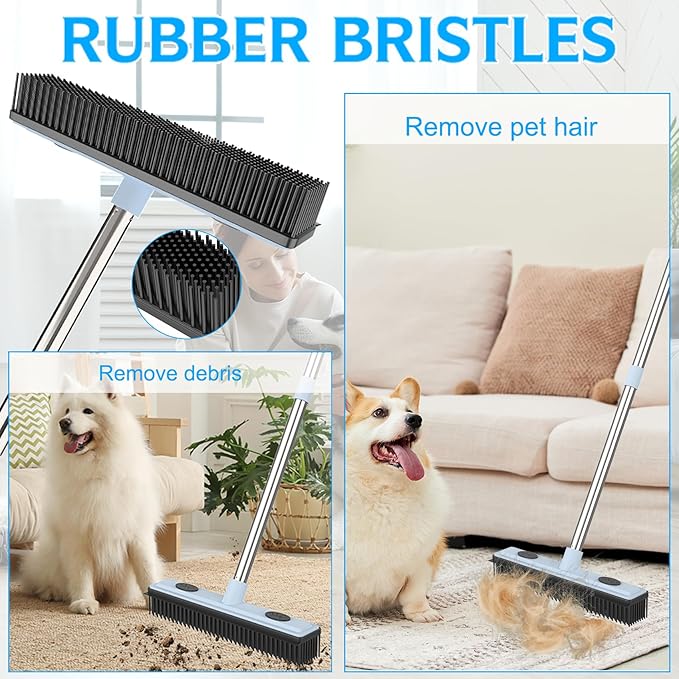 Rubber Broom Carpet Rake for Pet Hair Removal, Dog Hair Broom - Image 3