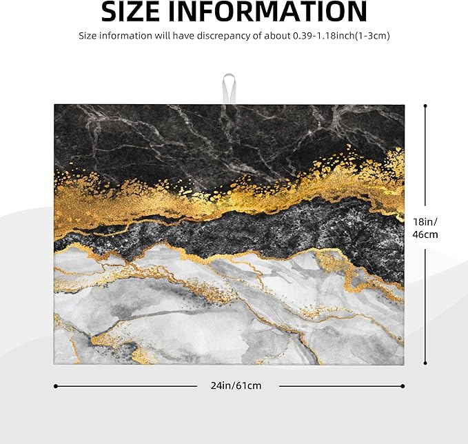 Gold and Black Grey Kitchen Drying Mat Black Gold Marble Decor Microfiber Dish - Image 4