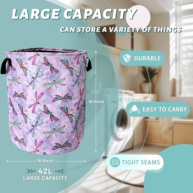 Watercolor Dragonfly Laundry Basket Foldable - Image 2