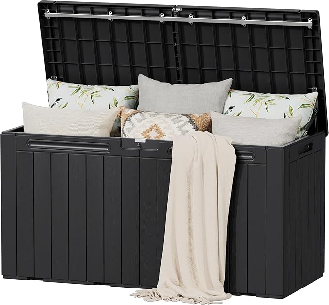 Flamaker Resin Deck Box 100 Gallon Large Lockable Outdoor Storage Box Waterproof for Patio Cushions, Tools, Pool Accessories (Black) by Flamaker