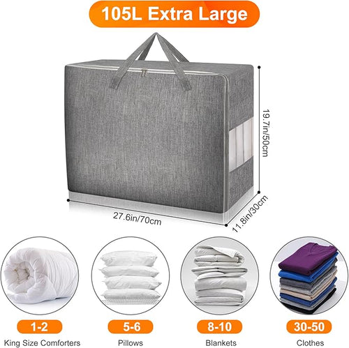 2 Pack 105L Comforter Storage Bags, Extra Large Bedding Storage Bags - Image 2
