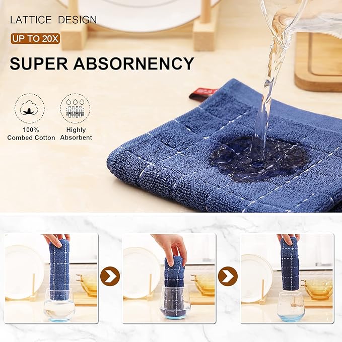 Mordimy 100% Cotton Terry Dish Cloths, Soft and Absorbent Checkered Dish Towels - Image 3