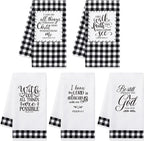 R HORSE 5Pcs Religious Christian Kitchen Dish Towel Black and White Check by RHORSE