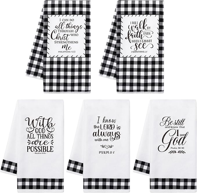 R HORSE 5Pcs Religious Christian Kitchen Dish Towel Black and White Check by RHORSE