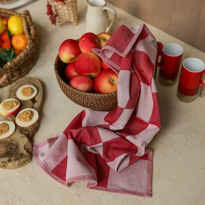 sea me at home Kitchen Towels, French Jacquard 100% Cotton Gingham Check Tea - Image 3
