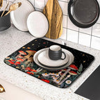 Black Mushroom Dish Drying Mat for Kitchen Counter Leaves Botanical Microfiber - Image 5