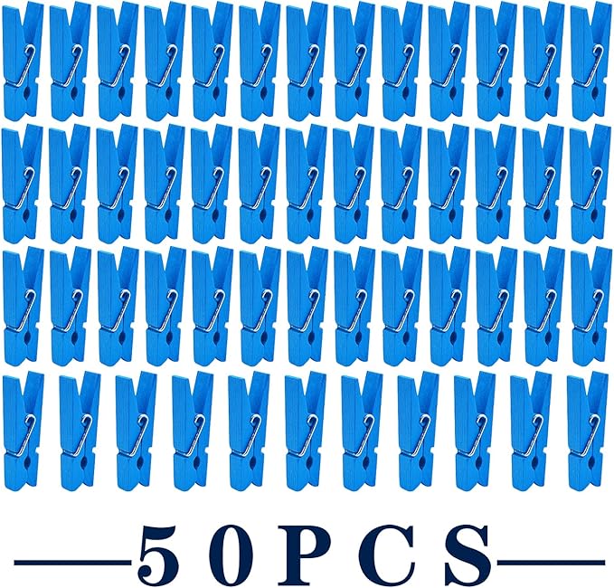 Jdesun 50pcs Blue Wood Clips Mini Clothespins Wooden Utility Paper Photo Clips - Image 2
