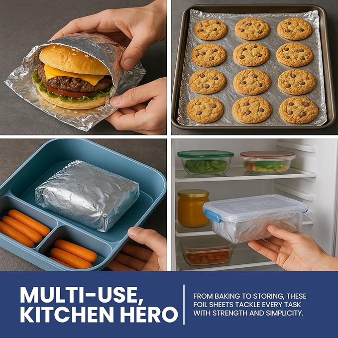 Pre-Cut Aluminum Foil Sheets 12" x 10.7" – Non-Stick, Pop-Up Disposable Sheets - Image 7