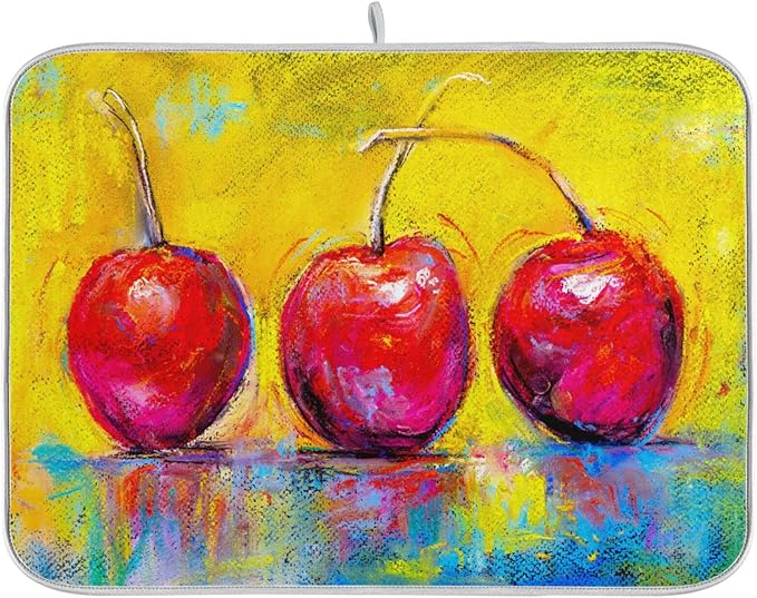 Red Apple On Yellow Background Dish Drying Mat by BEEPLUS