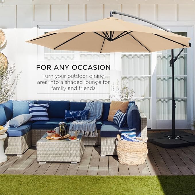 Best Choice Products 10ft Offset Cantilever Hanging Market Patio Umbrella, 8 Sturdy Ribs, Easy Adjustment - Sand - Image 3