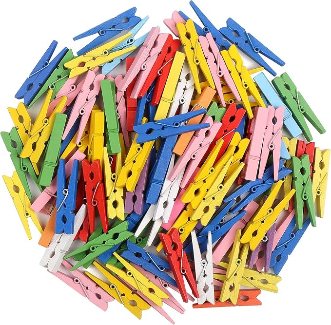 KIMOBER 100PCS Wooden Clothespins, Mixed Colored Craft Peg Pins Clips by KIMOBER