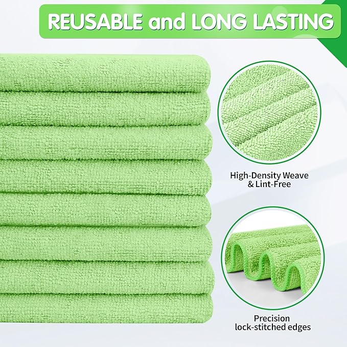 FIXSMITH Sage Green Microfiber Cleaning Cloth -Pack of 8, Highly Absorbent - Image 2