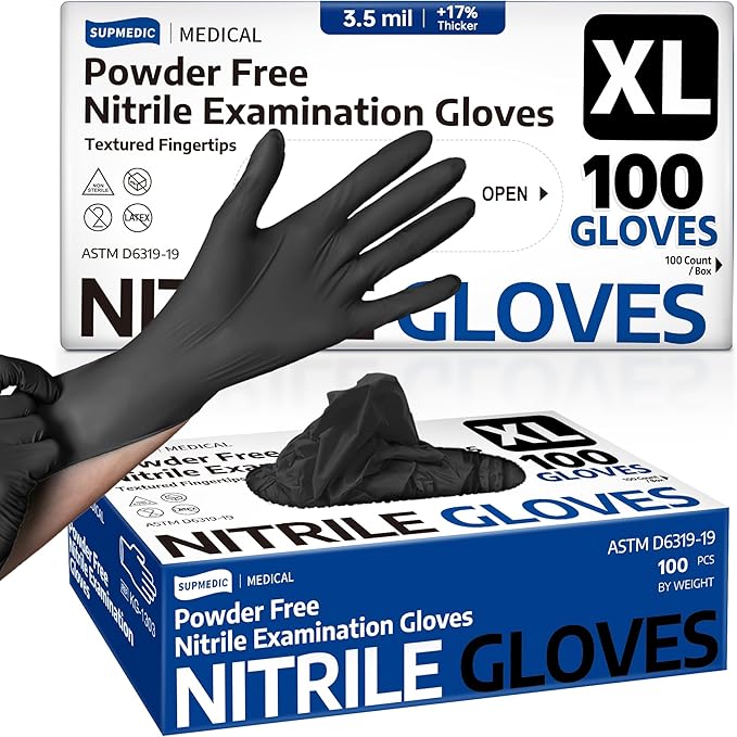 Medical Soft Max™ Black Nitrile Disposable Gloves, Latex-Free & Powder-Free by Supmedic