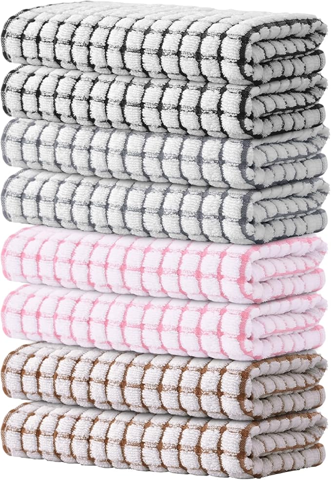 Kitinjoy Cotton 8 Pack Terry Kitchen Towels, 16 x 25 Inches Super Soft and by Kitinjoy