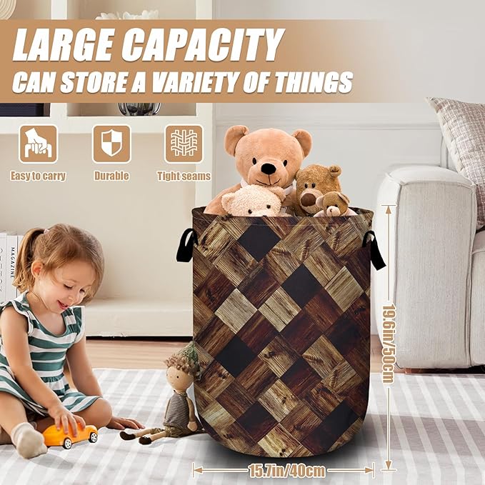 Wood Grain Laundry Basket, Foldable Tree Stump Laundry Hamper Tote Bag Dirty - Image 2